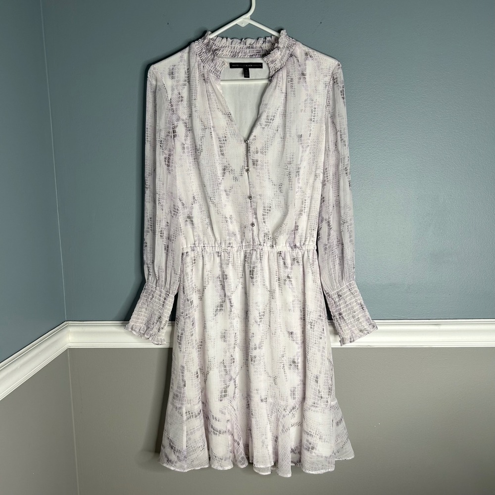 White House‎ Black Market Snakeskin Print Smocked Neck Long Sleeve Dress Size 6